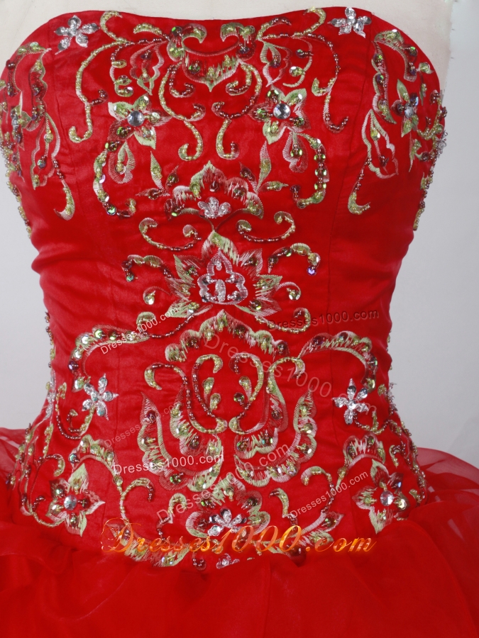Elegant Ball Gown Strapless Floor-length Red Quinceanera Dresses