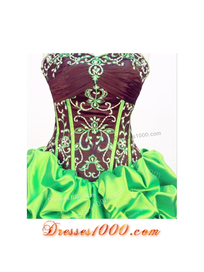 Exquisite Ball gown Strapless Floor-length Taffeta Green Quinceanera Dress