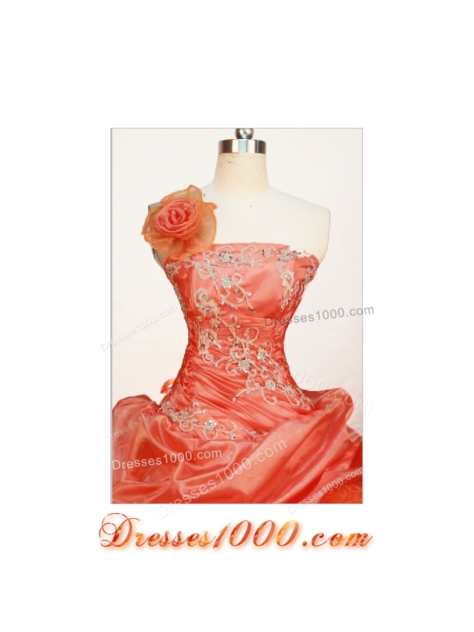 Gorgeous Ball gown One shoulder neck Floor-length Taffeta Orange Quinceanera Dress