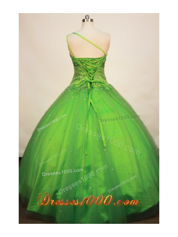 Gorgeous Ball gown One Shoulder Neck Floor-length Tulle Spring Green Quinceanera Dress