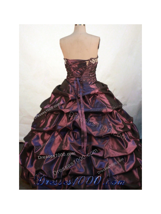 Gorgeous Ball Gown Sweetheart Floor-length Burgundy Taffeta Embroidery Quinceanera Dress
