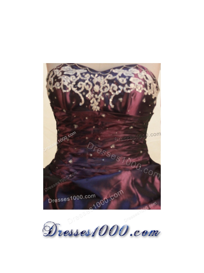 Gorgeous Ball Gown Sweetheart Floor-length Burgundy Taffeta Embroidery Quinceanera Dress