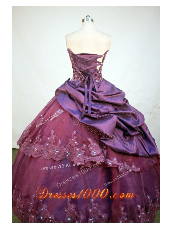 Luxurious Ball Gown Strapless Floor-Length Burgundy Beading and Appiques Quinceanera Dresses