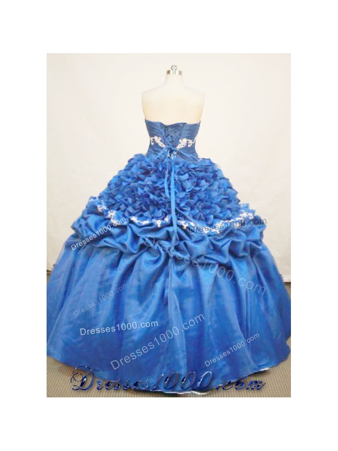 Luxurious Ball Gown Strapless Floor-length Taffeta And Organza Blue Quinceanera Dress