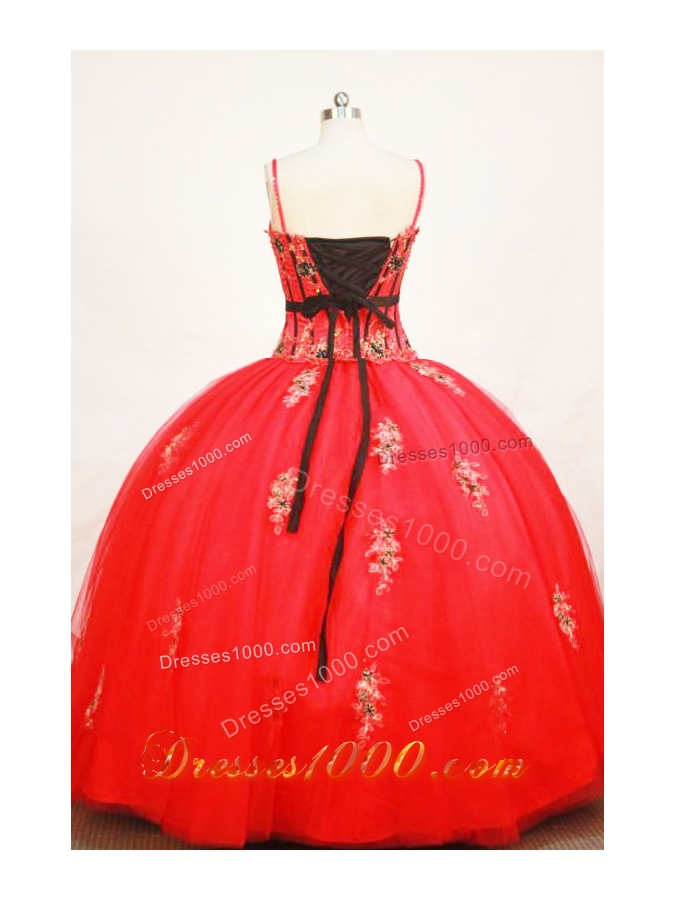 Modest Ball Gown Strap Floor-length Tulle Red Quinceanera Dresses