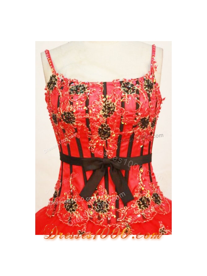 Modest Ball Gown Strap Floor-length Tulle Red Quinceanera Dresses