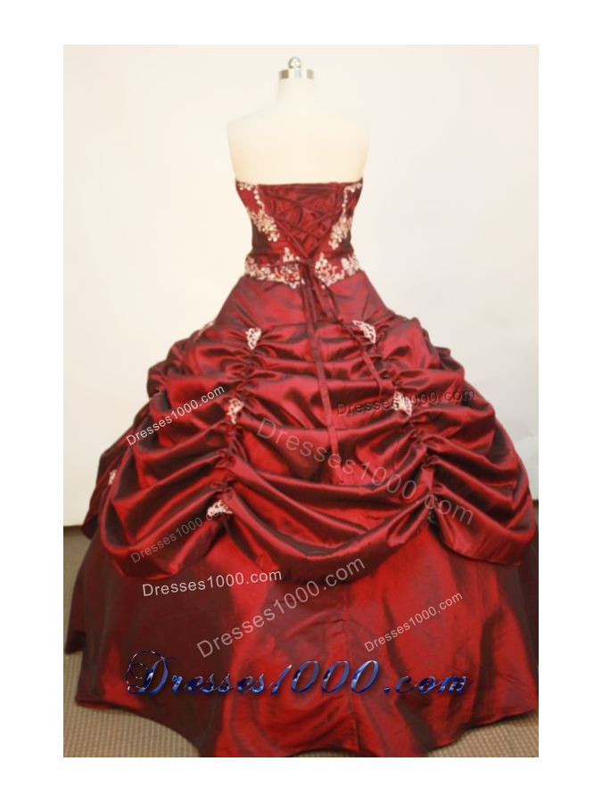 Popular Ball Gown Strapless Floor-length Taffeta Wine Red Quinceanera Dress