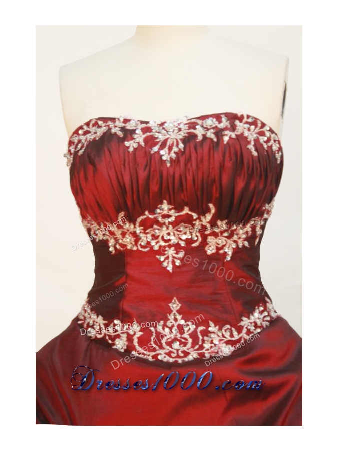 Popular Ball Gown Strapless Floor-length Taffeta Wine Red Quinceanera Dress