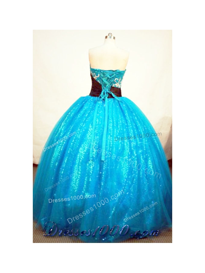 Popular Ball Gown Strapless Floor-length Tulle Aqua BlueQuinceanera Dresses