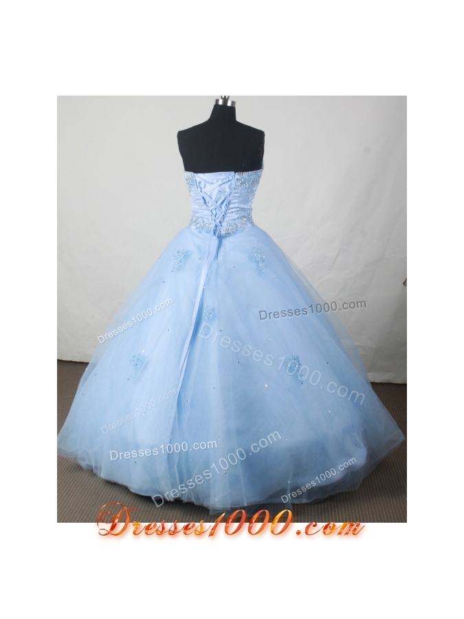 Popular Ball Gown Sweetheart Floor-length Baby Blue Organza Beading Quinceanera Dress