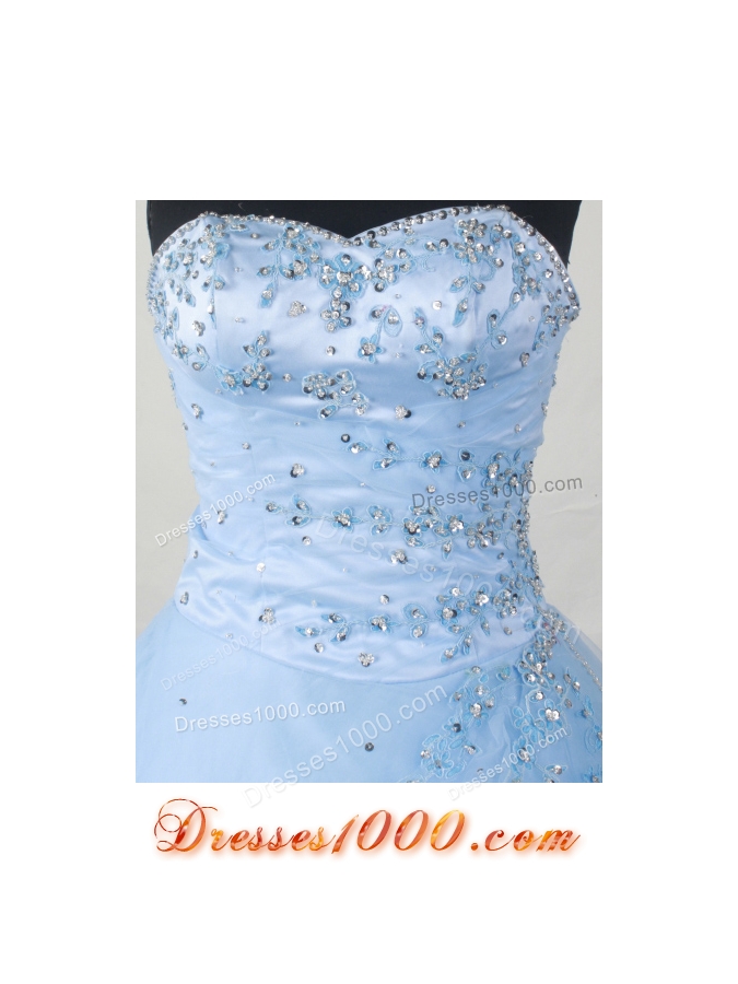 Popular Ball Gown Sweetheart Floor-length Baby Blue Organza Beading Quinceanera Dress