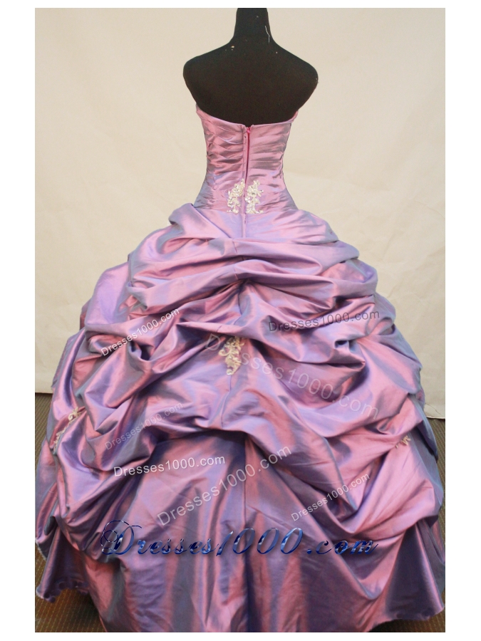 Pretty Ball Gown Strapless Floor-Length Orangza Purple Appliques Quinceanera Dress