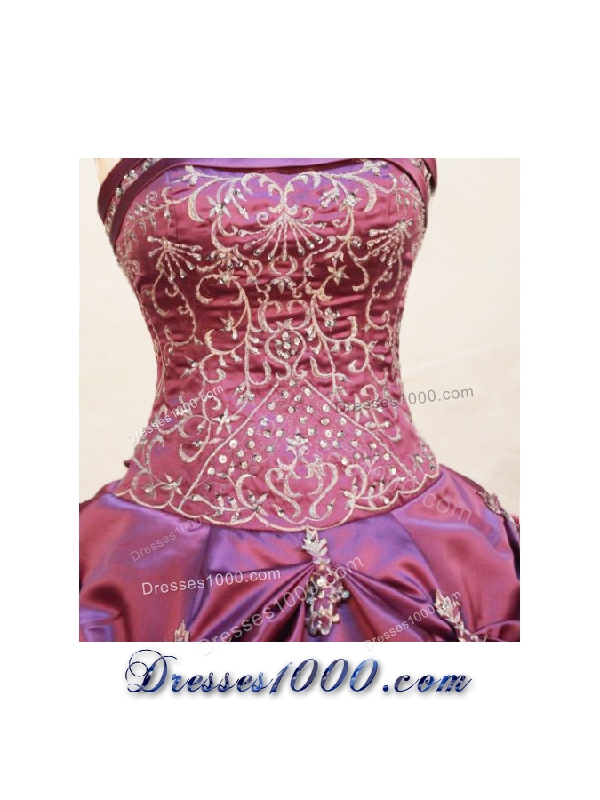 Pretty Ball gown Strapless Floor-length Taffeta Fuchsia Quinceanera Dress