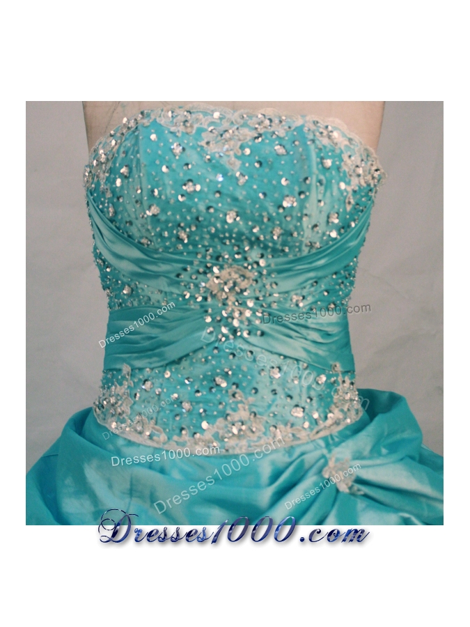 The super hot ball gown strapless floor-length taffeta beading aqua blue quinceanera dresses