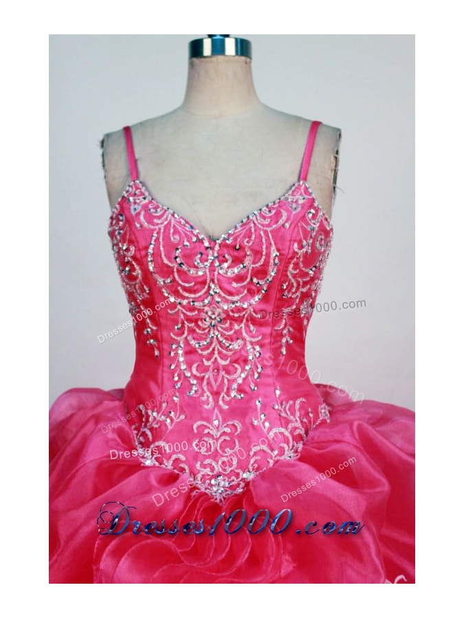 2013 Informal Straps Floor-Lengtrh Hot Pink Beading and Appliques Quinceanera Dresses