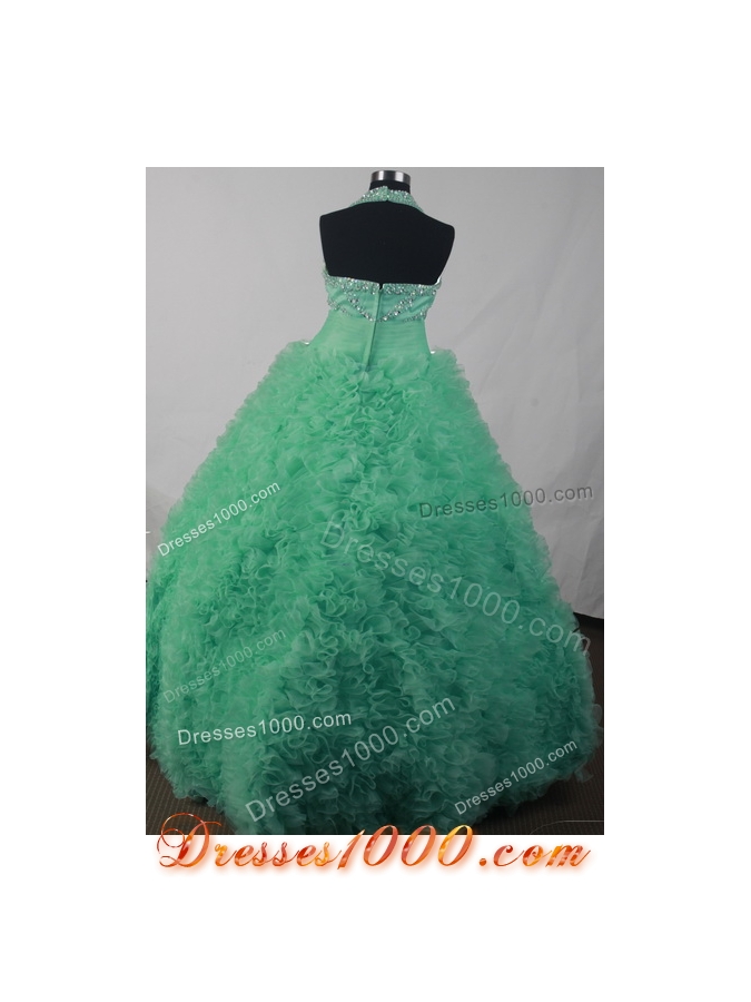 Elegant Ball Gown Halter Top Neck Floor-length Green Dress