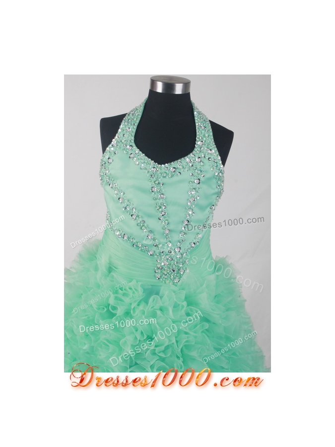 Elegant Ball Gown Halter Top Neck Floor-length Green Dress