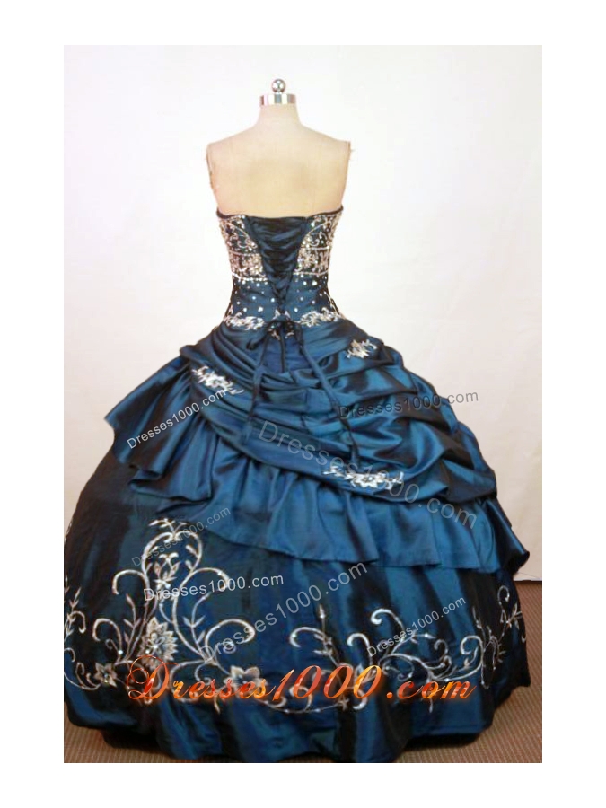 Exquisite Ball Gown Strapless Floor-Length Blue Beading and Embriodery Quinceanera Dress