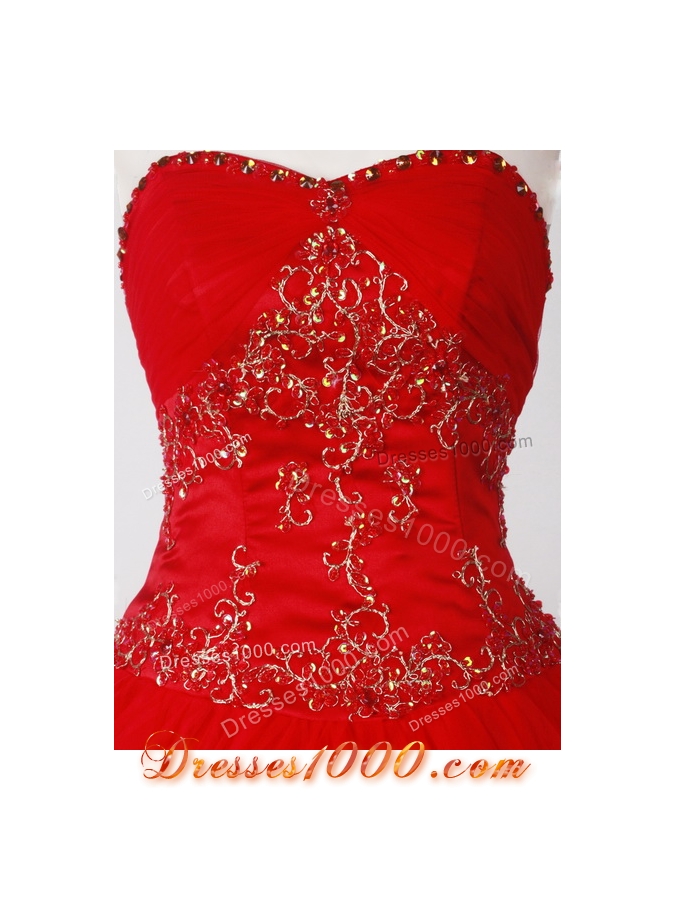 Formal Ball Gown Strapless Floor-length Red Quinceanera Dress