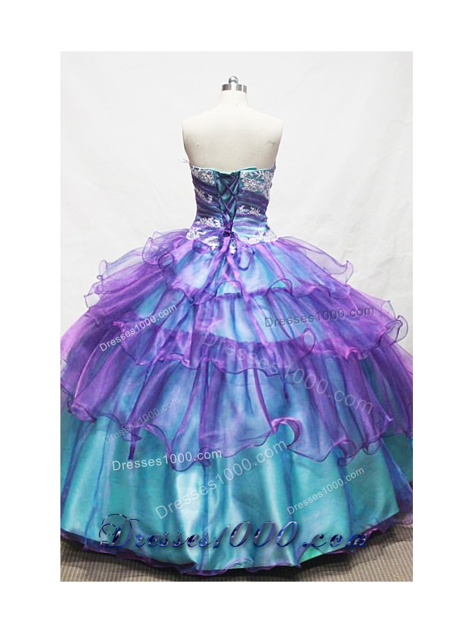 Gorgeous Ball Gown Sweetheart Floor-length Teal Appliques Quinceanera dress