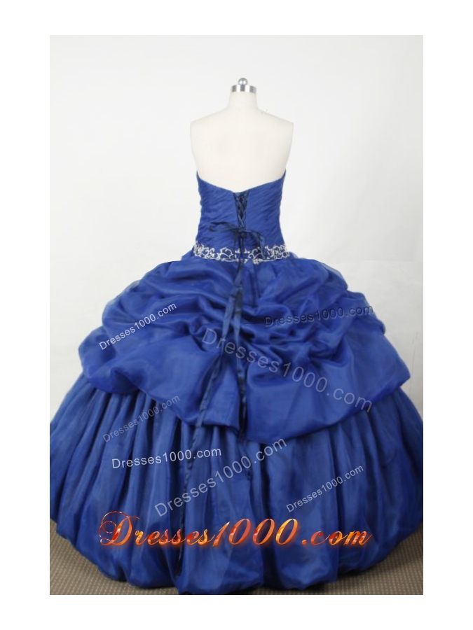 Popular Ball Gown Strapless Floor-length Blue Embroidery Quinceanera dress