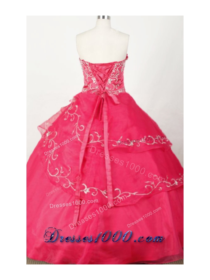Popular Ball Gown Strapless Floor-length Red Organza Embroidery Quinceanera dress