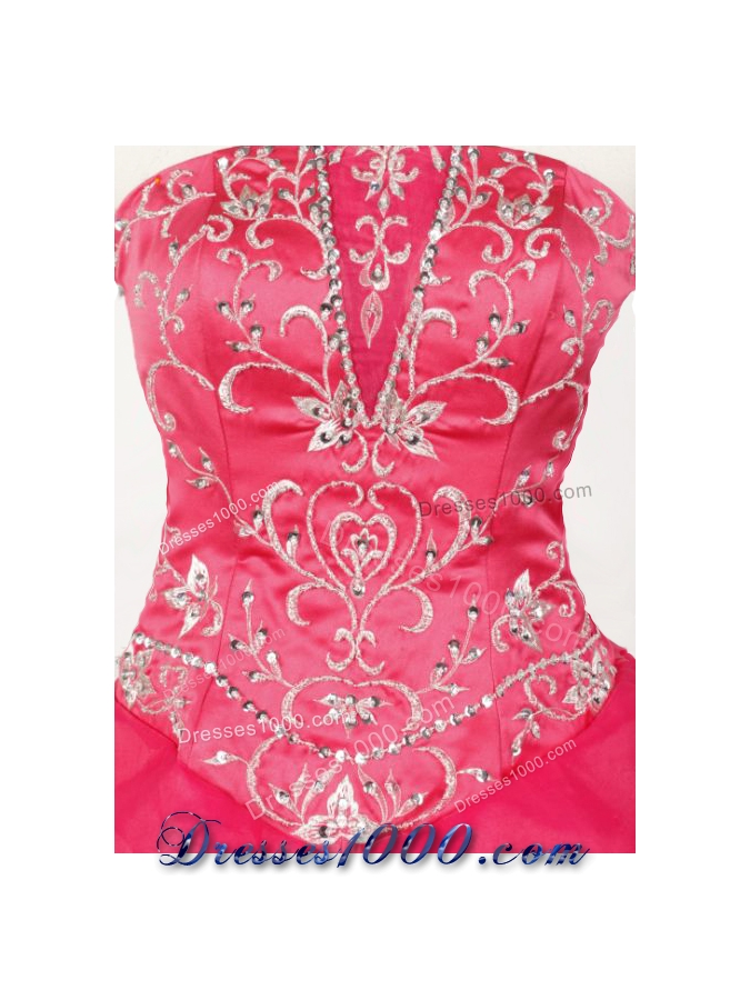 Popular Ball Gown Strapless Floor-length Red Organza Embroidery Quinceanera dress