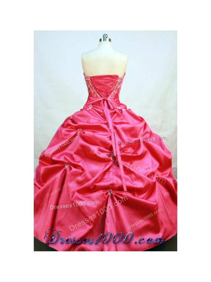Popular Ball Gown Strapless Floor-length Red Taffeta Beading Quinceanera dress