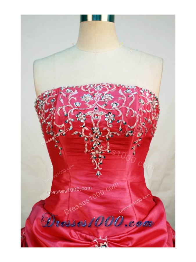 Popular Ball Gown Strapless Floor-length Red Taffeta Beading Quinceanera dress