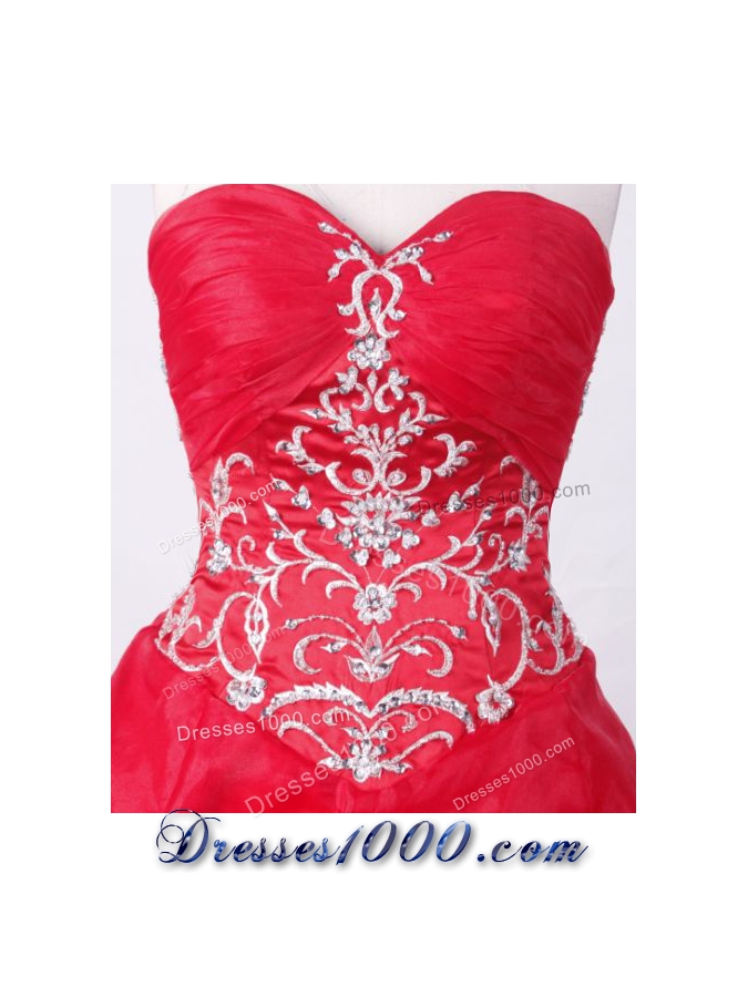 Sweet Ball Gown Sweetheart Floor-length Red Organza Beading Quinceanera dress