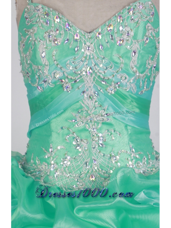 Beautful Ball Gown Straps Floor-length Teal Quinceanera Dress