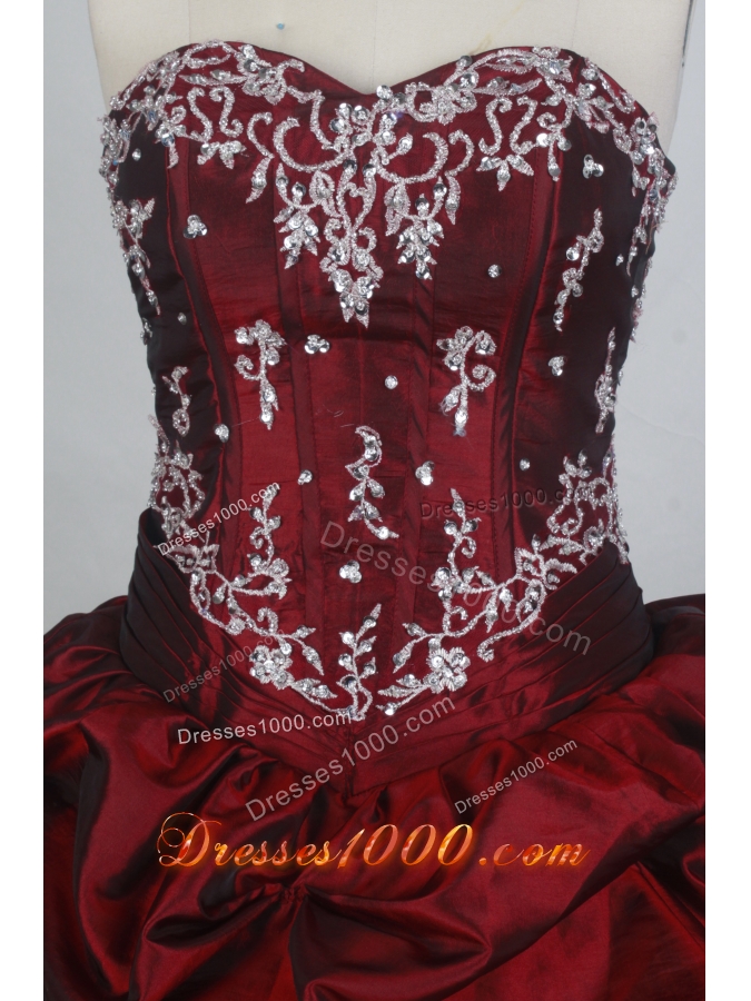 Exquisite Ball Gown Sweetheart Neck Floor-length Burgundy Quinceanera Dress