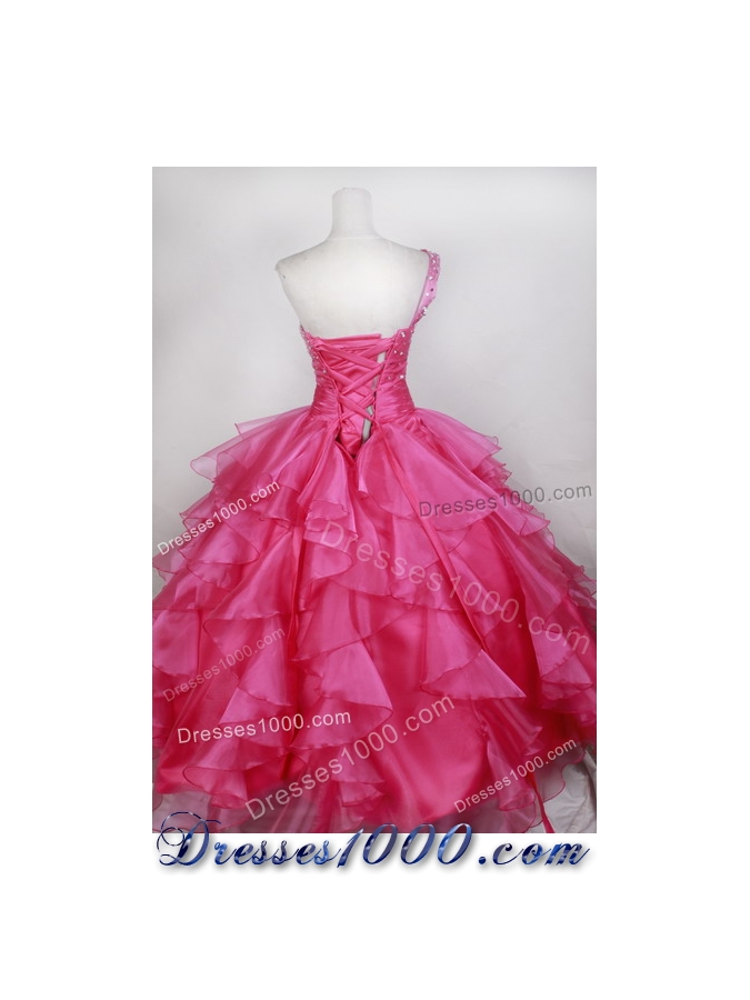 Luxurious Ball Gown One Shoulder Floor-length Hot Pink Quinceanera Dress
