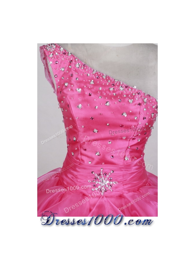 Luxurious Ball Gown One Shoulder Floor-length Hot Pink Quinceanera Dress