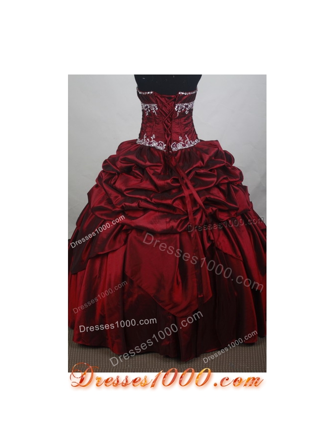 Modest Ball Gown Strapless Floor-length Burgundy Quincenera Dresses