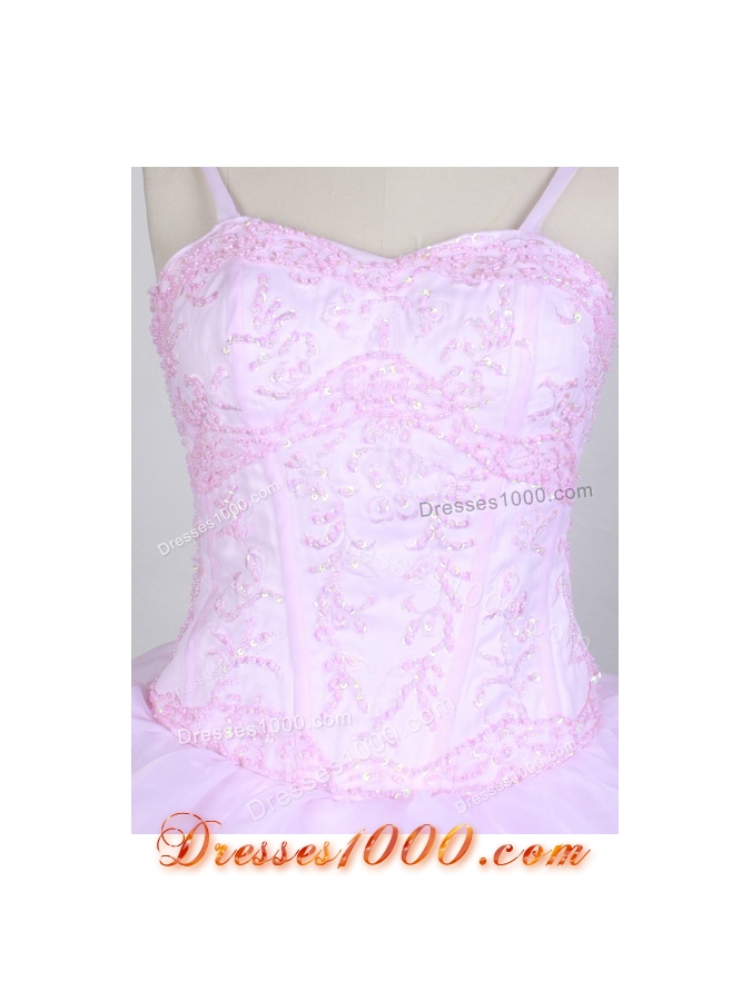 Sweet Ball Gown Straps Floor-length Pink Quincenera Dresses