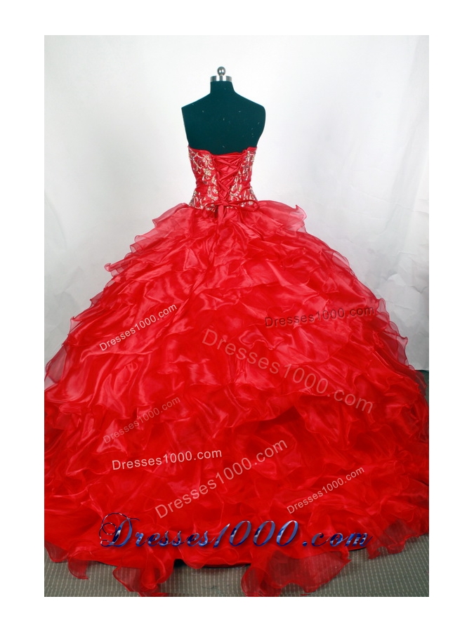 Beauty Ball Gown Strapless Brush Red Quincenera Dresses