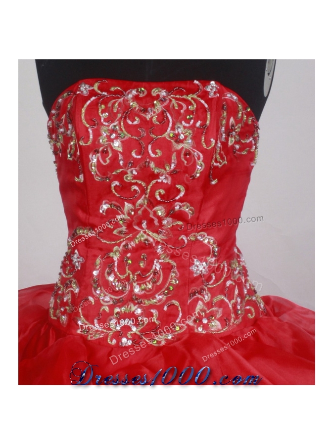 Beauty Ball Gown Strapless Brush Red Quincenera Dresses