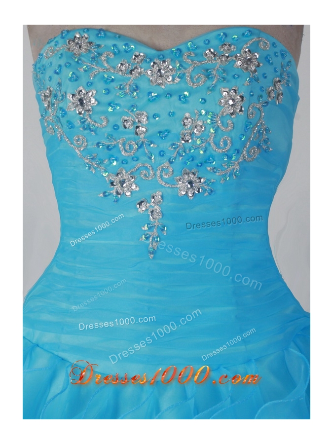 Brand New Ball Gown Strapless Floor-length Aqua Quincenera Dresses