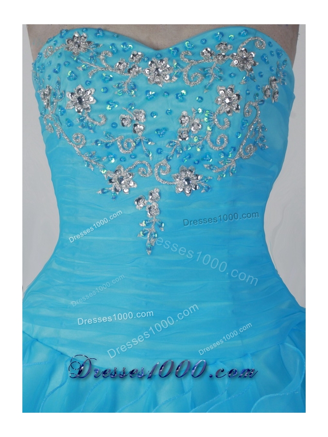 Brand New Ball Gown Strapless Floor-length Aqua Quincenera Dresses