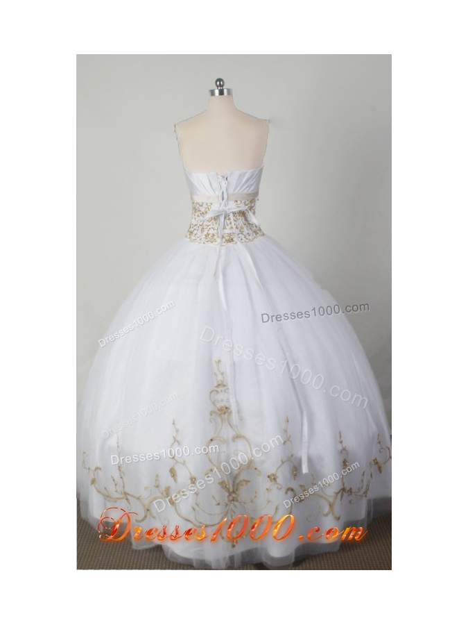 Simple Ball Gown Strapless Floor-length White Quincenera Dresses