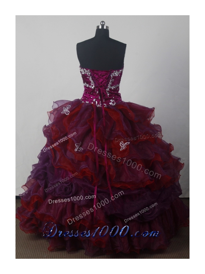 Cheap A-line Strapless Floor-length Organza Colorful Quinceanera Dress Style