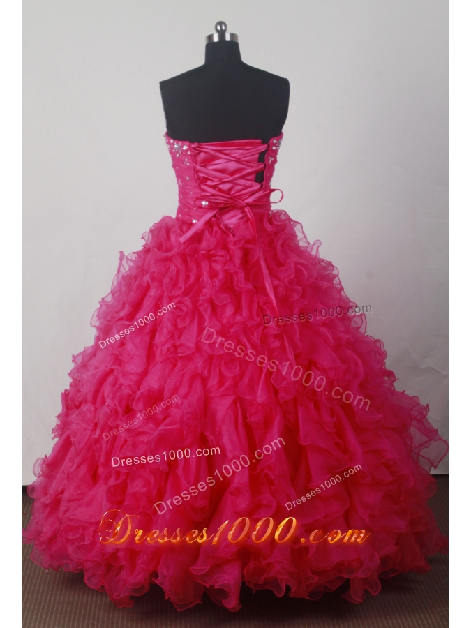 Luxuriously Ball Gown Strapless Floor-length Organza Red Beading Quinceanera Dress