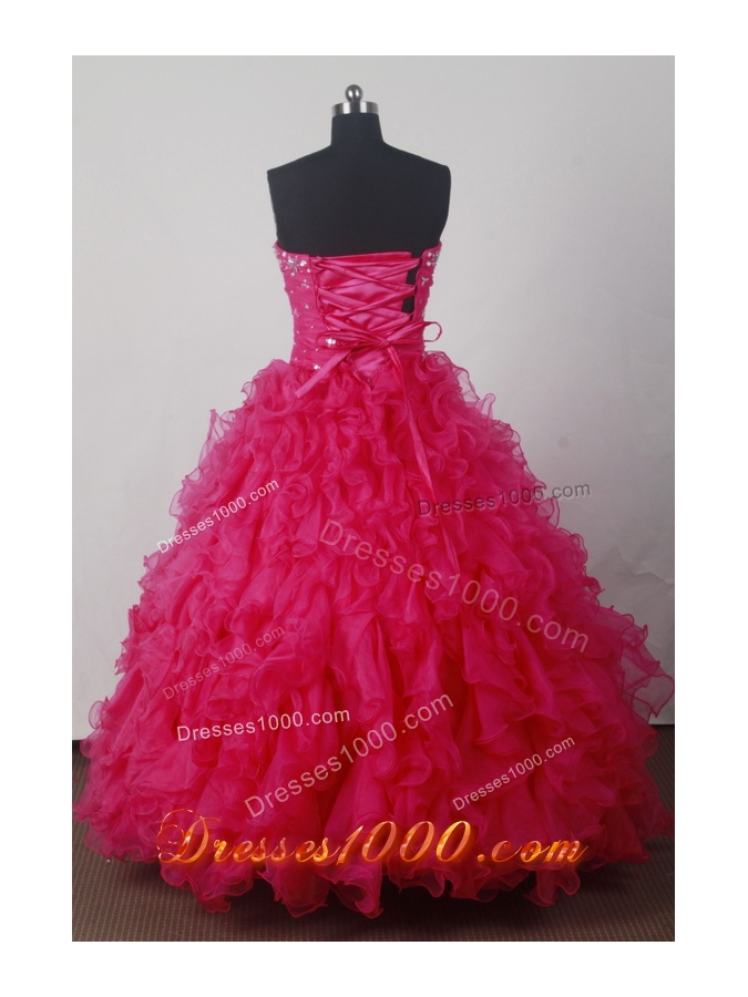 Luxuriously Ball Gown Strapless Floor-length Organza Red Beading Quinceanera Dress