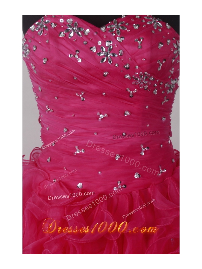 Luxuriously Ball Gown Strapless Floor-length Organza Red Beading Quinceanera Dress