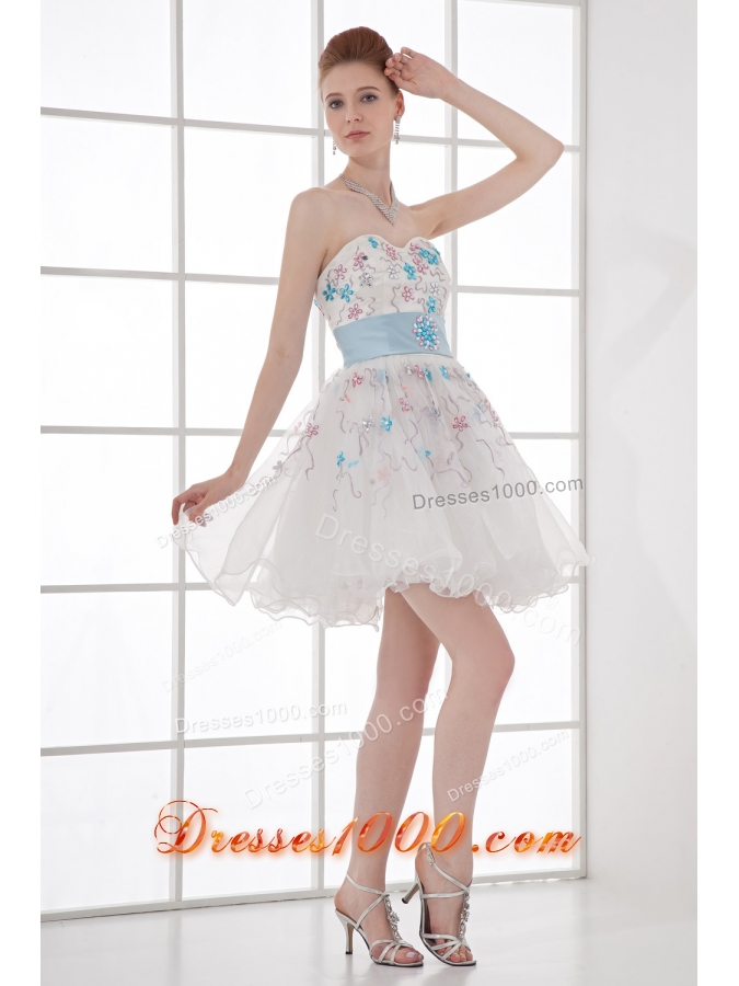 2014 Spring A-line Sweetheart Mini-length Organza Lace White Wedding Dress