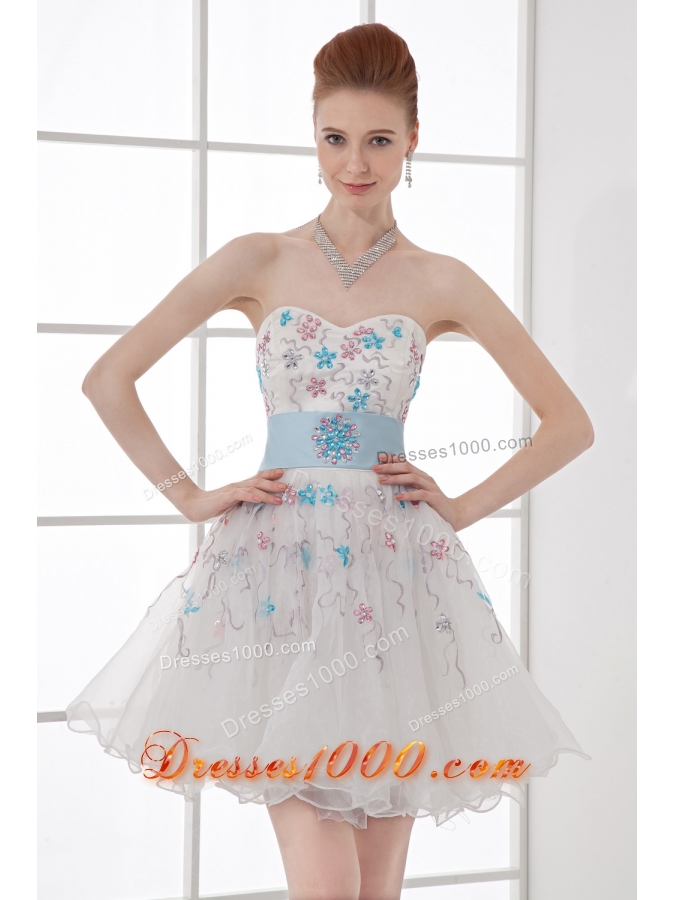 2014 Spring A-line Sweetheart Mini-length Organza Lace White Wedding Dress