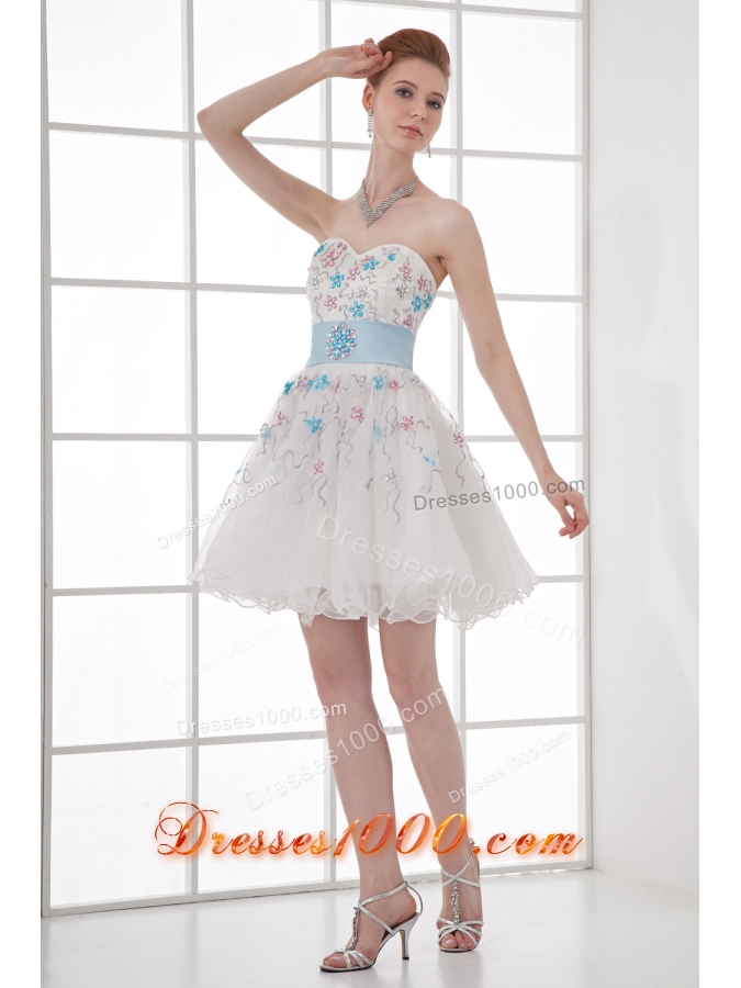 2014 Spring A-line Sweetheart Mini-length Organza Lace White Wedding Dress