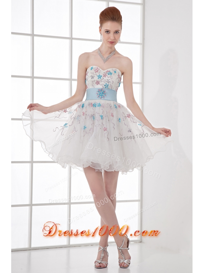 2014 Spring A-line Sweetheart Mini-length Organza Lace White Wedding Dress