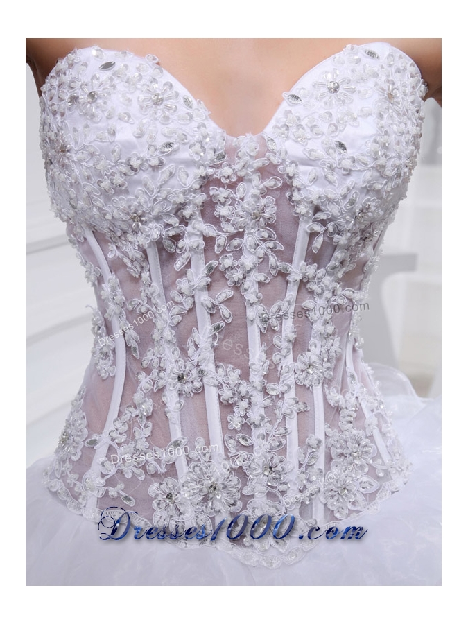 2014 Spring A-line Sweetheart Organza Appliques Ruffled Layers Wedding Dress